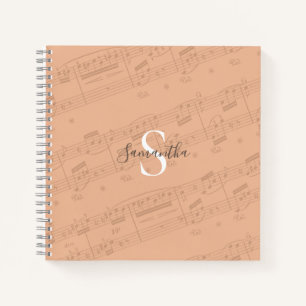 Peach Music Sheet Monogram Notizblock