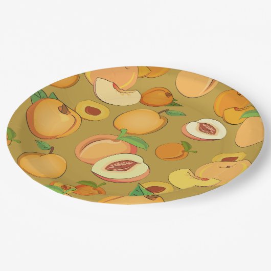 Peach-Muster Pappteller (Schrägansicht)
