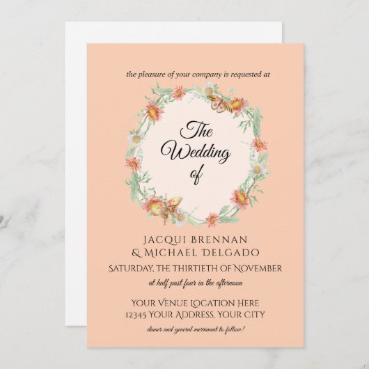 Peach n Mint Butterfly Blumenzeremonie Einladung (Vorne/Hinten)