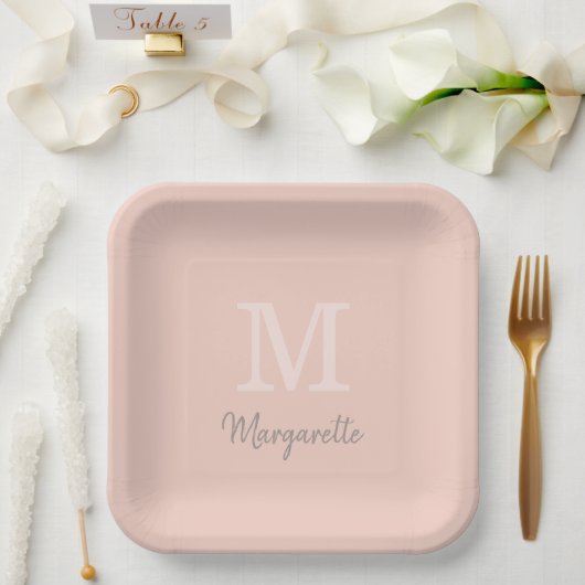 Peach Name and Initial Monogram Paper Tellers Pappteller (Hochzeit)