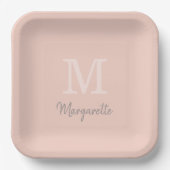 Peach Name and Initial Monogram Paper Tellers Pappteller (Vorderseite)