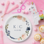 Peach & Navy Blue Botanic Garden Brautparty Pappteller (Party)