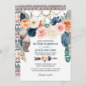 Peach Navy Boho Dreamcatcher Hochzeit Einladung (Vorne/Hinten)