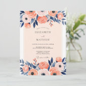 Peach Navy Illustrative Spring Wedding Einladung (Stehend Vorderseite)