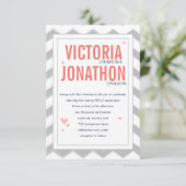 Peach Navy und Gray Zig Zag Typografy Wedding Einladung (Stehend Vorderseite)