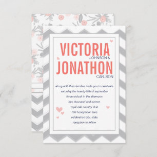 Peach Navy und Gray Zig Zag Typografy Wedding Einladung