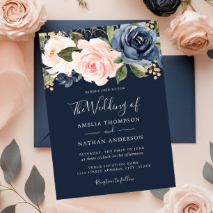 Peach Navy Wasserfarbe Florals Hochzeitsempfehlung Einladung
