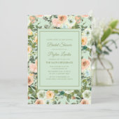 Peach Neo Mint Dusty Blue Floral Brautparty Einladung (Stehend Vorderseite)