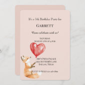 Peach Niedlich Woodland Fox Rote Herzen Geburtstag Einladung (Vorne/Hinten)