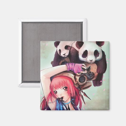 Peach Ninja Pandas Magnet (Vorderseite/Rückseite)