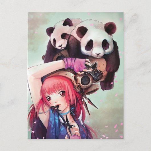 Peach Ninja Pandas Postcard Postkarte (Vorderseite)