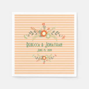 Peach & Olive Green Floral Wedding Personalisiert Serviette
