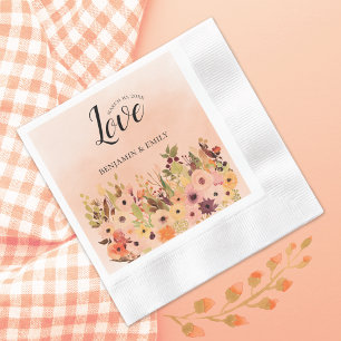 Peach Ombre Watercolor Garden Wedding Serviette
