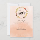 Peach Ombre Wreath Wedding Save The Date (Vorderseite)