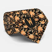 Peach on Black Floral Neck Tie Krawatte (Gerollt)