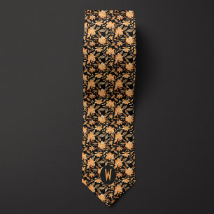 Peach on Black Floral Neck Tie Krawatte
