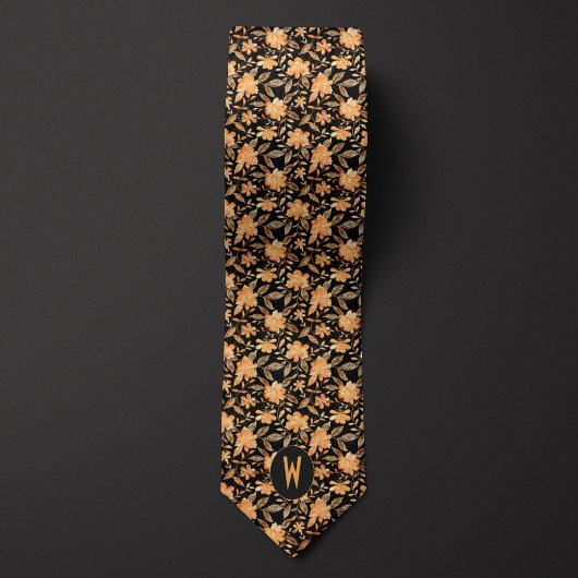 Peach on Black Floral Neck Tie Krawatte