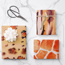 Peach Orange Animal Print Aquarell Geschenkpapier Set