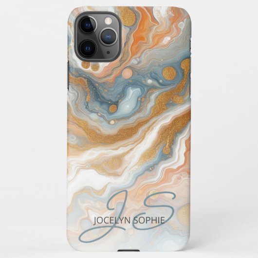 Peach Orange Aquamarin Blue Gold Marmor Art Muster iPhone Hülle (Rückseite)