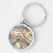 Peach Orange Aquamarin Blue White Gold Marmormuste Schlüsselanhänger (Vorne)