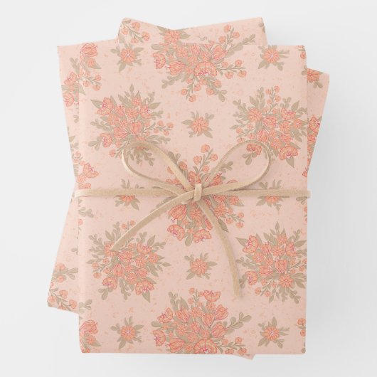 Peach Orange Blume Bloral Geschenkpapier Set (Beispiel)