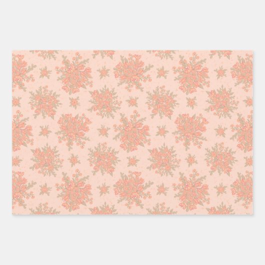Peach Orange Blume Bloral Geschenkpapier Set (Vorderseite)