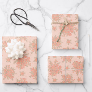 Peach Orange Blume Bloral Geschenkpapier Set