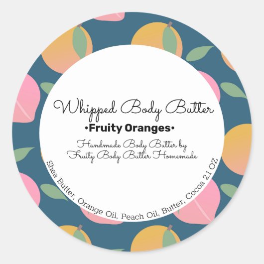 Peach Orange Body Butter Bath Branding Packung Runder Aufkleber (Vorderseite)