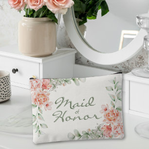 Peach Orange Coral Floral Trauzeugin Zubehörtasche