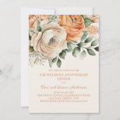 Peach Orange Cream Floral 25 Jahre Einladung (Vorderseite)