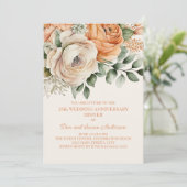 Peach Orange Cream Floral 25 Jahre Einladung (Stehend Vorderseite)