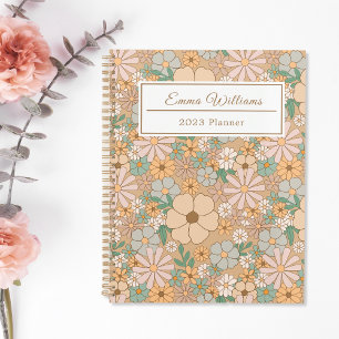 Peach Orange Floral Personalisierte Spirale Planer