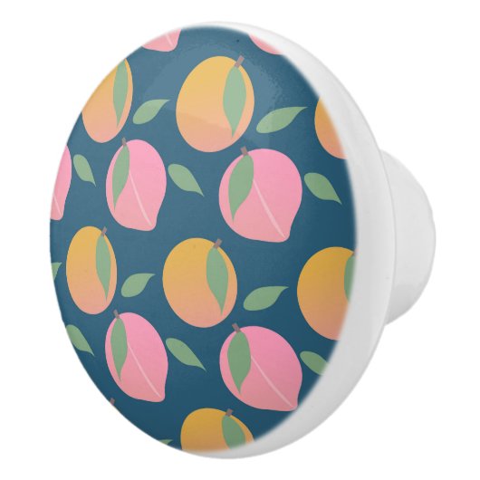 Peach Orange Fruchtmuster Pink Keramikknauf (Rechts)