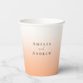 Peach Orange Fuzz Elegante Moderne Hochzeit Pappbecher (Rückseite)