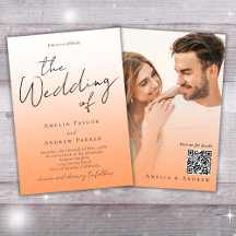 Peach Orange Fuzz Elegantes Foto QR Code Hochzeit