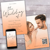 Peach Orange Fuzz Elegantes Foto QR Code Hochzeit Einladung