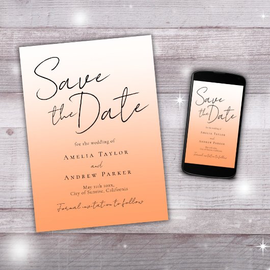 Peach Orange Fuzz Elegantes Skript Modernes Minima Save The Date