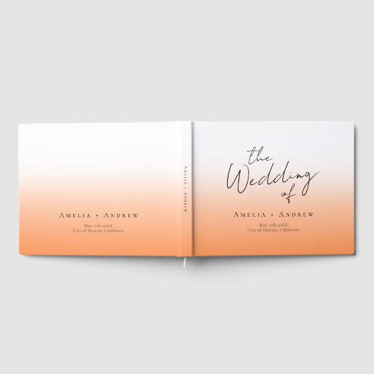 Peach Orange Fuzz Minimal Script Elegante Hochzeit Gästebuch (Voll)