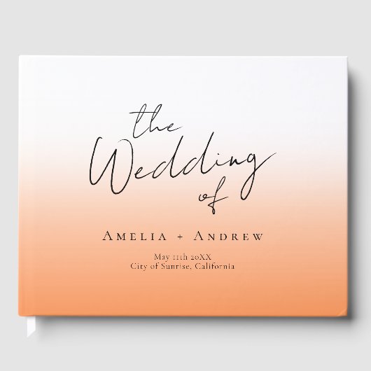 Peach Orange Fuzz Minimal Script Elegante Hochzeit Gästebuch (Vorderseite)