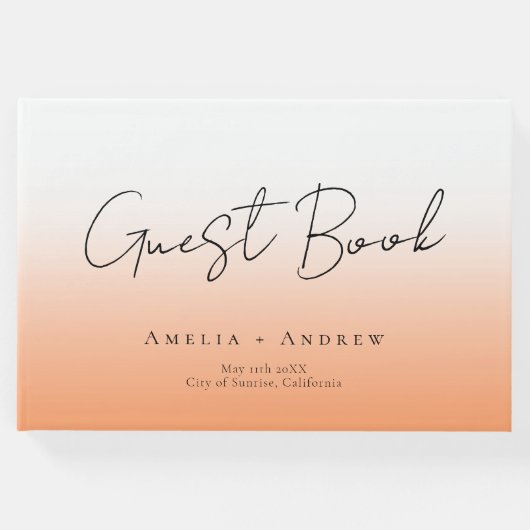Peach Orange Fuzz Minimal Script Elegante Hochzeit Gästebuch (Vorderseite)