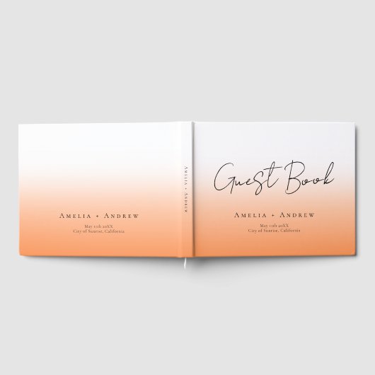 Peach Orange Fuzz Minimal Script Elegante Hochzeit Gästebuch (Voll)