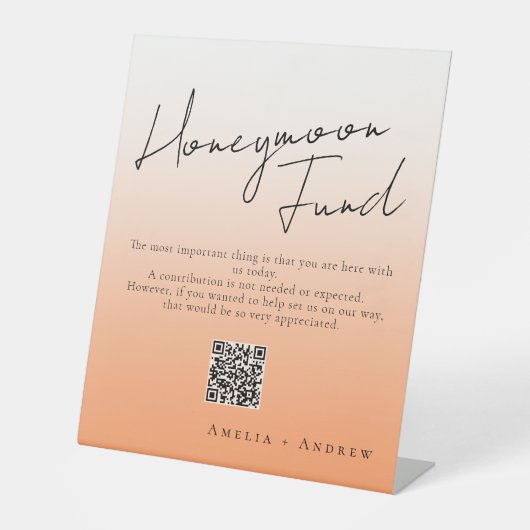 Peach Orange Fuzz Minimal Script Elegante Hochzeit Sockelschild (Vorderseite)