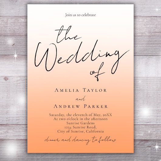 Peach Orange Fuzz Script Eleganter QR Code Hochzei Einladung