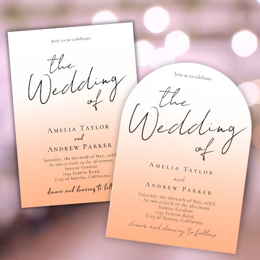 Peach Orange Fuzz Script Eleganter QR Code Hochzei Einladung