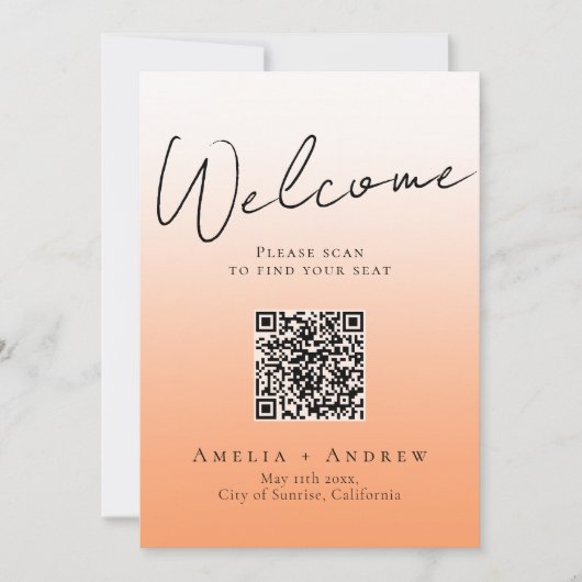 Peach Orange Fuzz Wedding QR Code Seating Chart (Vorderseite)