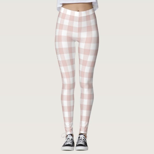 Peach Orange Gingham Women's Leggings (Vorderseite)
