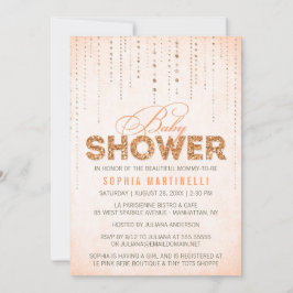 Peach Orange Glitzer Babydusche Einladung