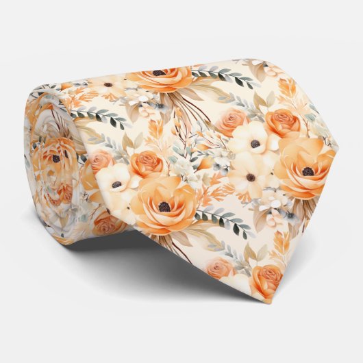 Peach Orange Gold Rose Blume Blumenbeete Krawatte (Gerollt)