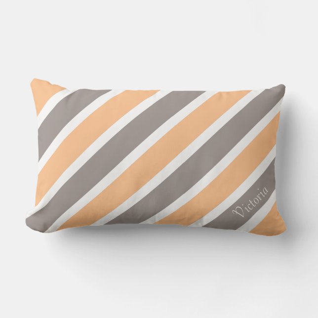 Peach Orange Gray Streifen mit Name Lendenkissen (Vorderseite)