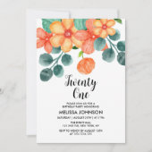 Peach Orange Greenery Frühjahr Blume 21. Geburtsta Einladung (Vorderseite)